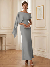 Elegant Mint Green One-Shoulder Chiffon Mermaid Formal Evening Dress with Cape and Ruffles