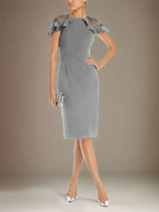 Sheath/Column Stretch Crepe Scoop Short Sleeves Knee Length Dress