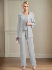 Chiffon Square Neck Sleeveless Floor Length Mother of the Bride Pantsuits