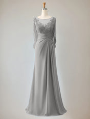 Trumpet/Mermaid Scoop Neck 1/2 Sleeve Chiffon Mother of the Bride Dress With Beadings