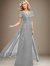 Sheath/Column Scoop Illusion Floor-Length Lace Chiffon Mother of the Bride Dress With Sequins