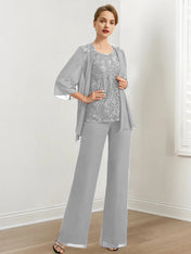 Chiffon Mother of the Bride Pantsuits with Sequins & Jacket