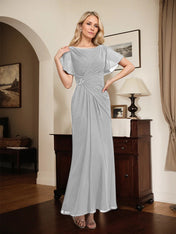 A-line Scoop Ankle-Length Chiffon Mother of the Bride Dress With Beading Pleated