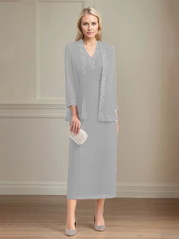 4 Sleeves Tea Length Mother Of The Bride Dress