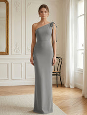 Green Formal Evening Dress Sheath One Shoulder Sleeveless Maxi Dress Gown