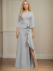 Sheath/Column Scoop Floor-Length Stretch Crepe Dress With Cascading Ruffles Appliques