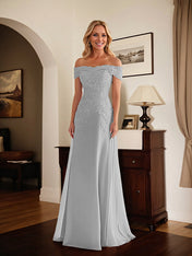 Elegant Taupe Off The Shoulder Sheath Mother of the Bride Dress with Lace