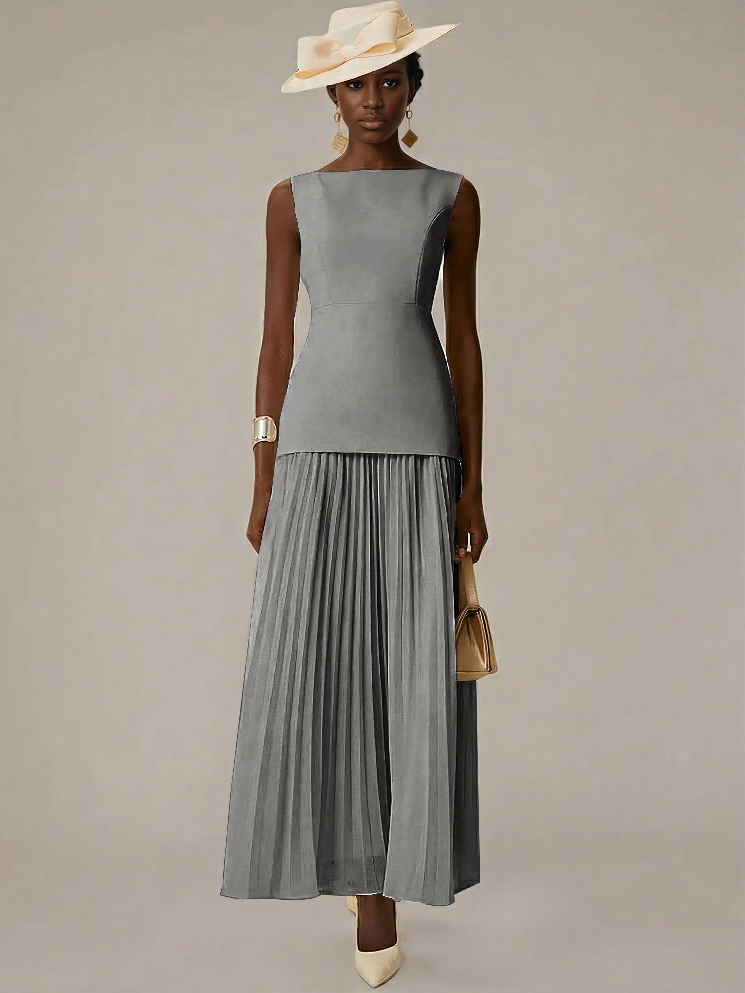 White A Line Chiffon Round Neck Sleeveless Floor Length Dresses