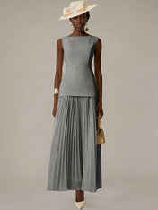 White A Line Chiffon Round Neck Sleeveless Floor Length Dresses