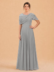 One-Shoulder Cape Overlay Chiffon Mother of the Bride Dress