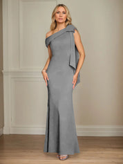 Trumpet/Mermaid One Shoulder Sleeveless Stretch Crepe Mother of the Bride Dress With Bow