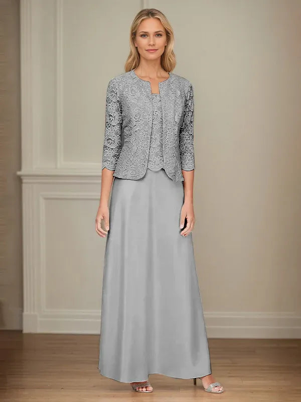 Robe veste en dentelle pailletée et jupe en satin avec veste ouverte 