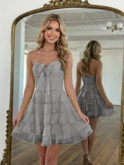 Chiffon A Line Tiered Short Homecoming Dress with Ruffles