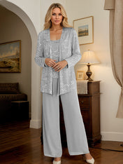 Chiffon Mother of the Bride Pantsuits with Jacket & Sequins