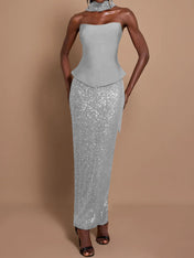 Off-Shoulder Bandage Top & Sequin Midi Skirt Set