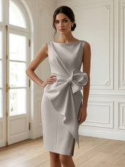 White 3D Bow Sleeveless Sheath Midi Dress Evening Gown
