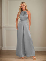 Jumpsuits Halter Floor-Length Satin Wedding Dress
