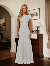 Dark Navy Mermaid Scoop Sequins Tulle Dress