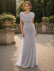 Cowl Neck Mermaid Evening Dresses with Flowing Floor-Length Skirt