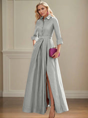 A Line High Neck 3/4 Sleeves Floor Length Mother of the Bride Dresses