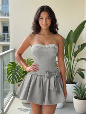 Fuchsia Pearl Corset Short Homecoming Dresses Large Waist Bow Lace Up Back