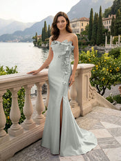 Pink Sweetheart Neckline 3D Flower Embellished Mermaid Evening Gown Maxi Dress