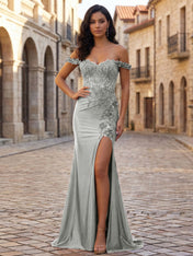 Mermaid Off-The-Shoulder Floral Corset Long Prom Dress with Slit