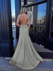 Coral Plunging V-Neck Sheath Prom Dress with Slit