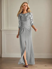 Plum Sheath Lace Stretch Crepe Mother of the Bride Dress