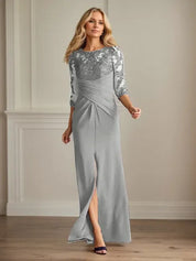 Robe fourreau en crêpe extensible prune pour mère de la mariée 