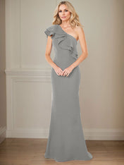 A-line One Shoulder Floor-Length Chiffon Mother of the Bride Dress With Ruffles