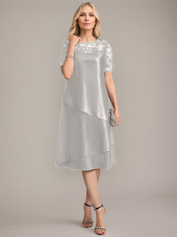 A-Line Scoop Knee-Length Mother of the Bride Dress With Applique & Sequins