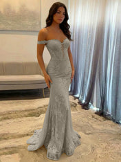 Sparkly Off the Shoulder Mermaid Corset Long Prom Dress