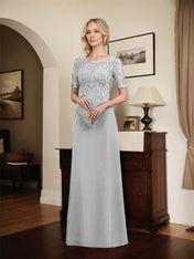 A-line Scoop Floor-Length Lace Chiffon Mother of the Bride Dress With Sequins