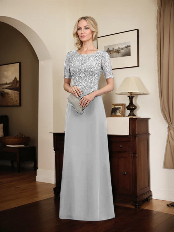A-line Scoop Floor-Length Lace Chiffon Mother of the Bride Dress With Sequins