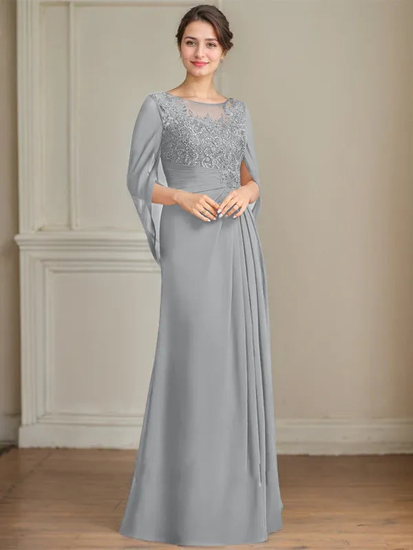 Princess Scoop Floor-Length Mother of the Bride Dresses with Pleated & Sequins