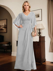 Sheath/Column V-Neck Floor-Length Chiffon Mother of the Bride Dress With Pleated Sequins Beading