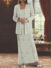 Robes de mère de la mariée en mousseline avec paillettes et veste 