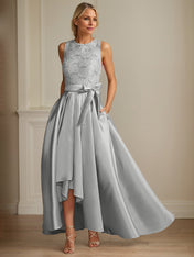 A-Line/Princess Jewel Neck Sleeveless Mother Of The Bride Dresses With Pleats Lace