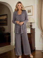 Chiffon Mother of the Bride Pantsuits with Jacket & Sequins