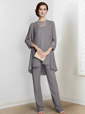 Chiffon Long Sleeves Mother Of The Bride Pantsuits With Jacket