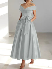 Robe de mère de la mariée coupe A-Line/Princesse, épaules dénudées, sans manches, longueur cheville, avec poches 