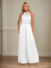 Jumpsuits Halter Floor-Length Satin Wedding Dress