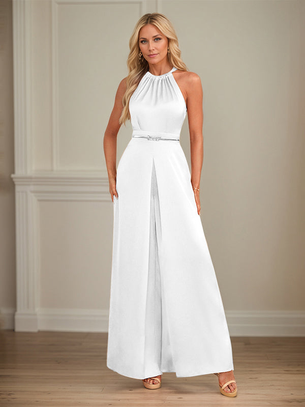 Jumpsuits Halter Floor-Length Satin Wedding Dress