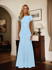 Dark Navy Mermaid Scoop Sequins Tulle Dress