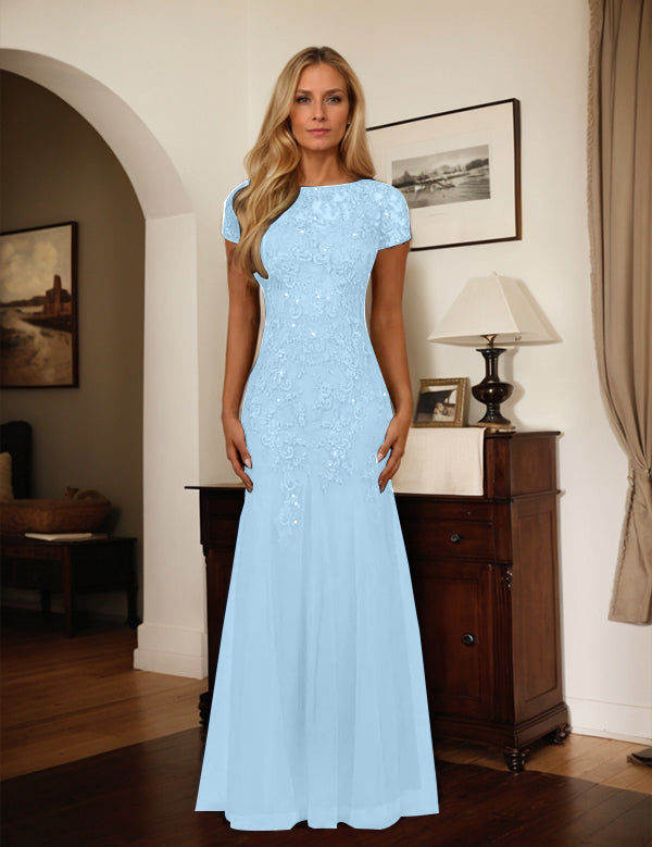 Dark Navy Mermaid Scoop Sequins Tulle Dress
