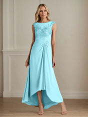 Champagne A-Line Scoop Lace Chiffon Dress