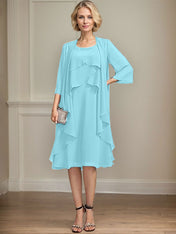 A-line Scoop Knee-Length Chiffon Mother of the Bride Dress With Beading