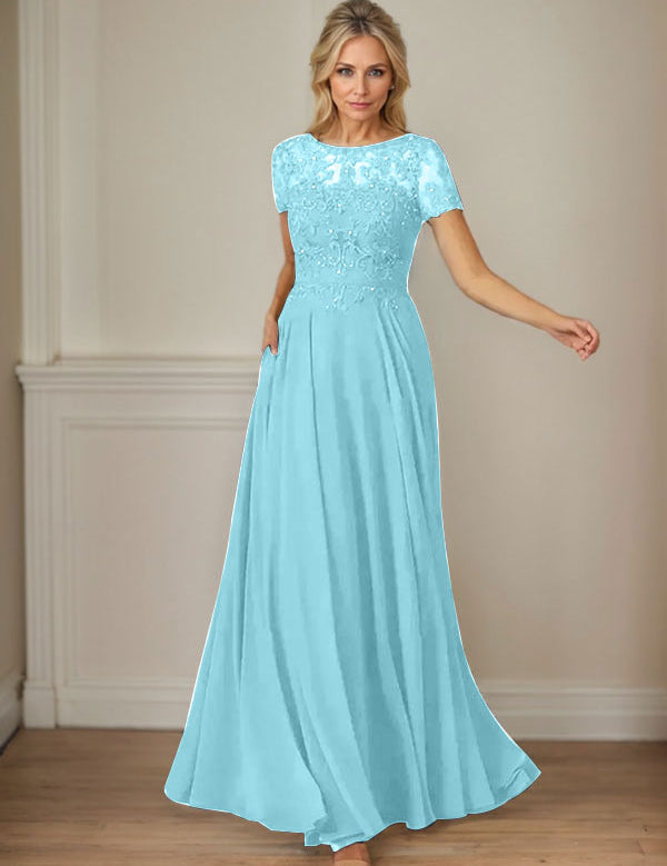 Dark Navy A-Line Boatneck Sequins Chiffon Dress