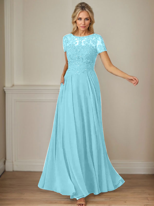 Dark Navy A-Line Boatneck Sequins Chiffon Dress